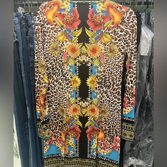 Hale Bob colorful A-line dress with chain link design neckline and cuffs 💃 - Picture 6 of 14